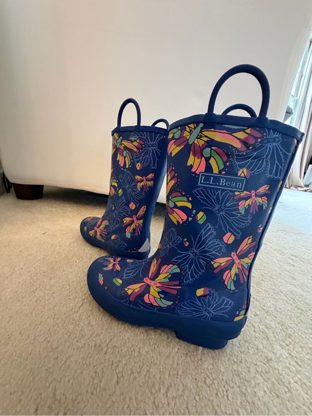 L.L. Bean Kids' Navy Floral Butterfly Rain Boots